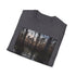Charcoal cotton T-shirt with mystical cypress swamp twilight design