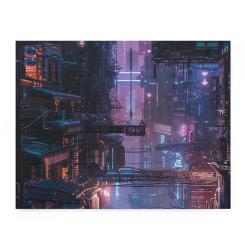 Neon Cityscape Cyberpunk Jigsaw Puzzle - Intricate design with vibrant colors, perfect challenge for all ages