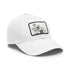 Hand-drawn floral white baseball cap with light brown patch.