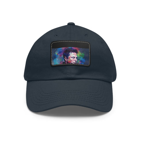 Neon watercolor Elon Musk baseball cap in white with light brown patch