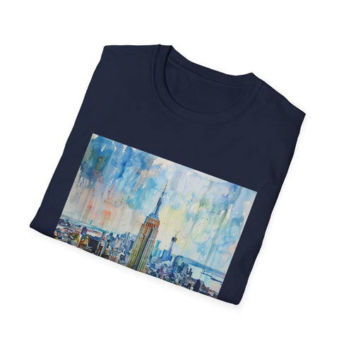 Charcoal Empire State Building Watercolor T-Shirt for Men and Women.