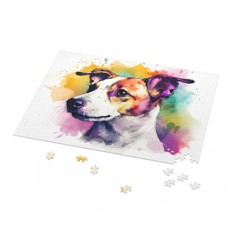 Adorable Jack Russell Terrier jigsaw puzzle with vibrant colors & intricate details.