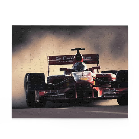 High-speed Formula 1 racing jigsaw puzzle with cars and intense competition.