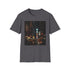 Charcoal cotton T-shirt with city lights graphic capturing New York's night vibrant atmosphere