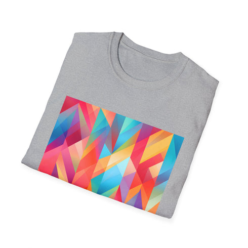 Charcoal cotton crew neck T-shirt with vibrant abstract geometric summer patterns