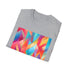 Charcoal cotton crew neck T-shirt with vibrant abstract geometric summer patterns