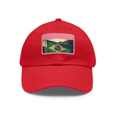 Brasilian pride flag cap in white with light brown rectangular patch.