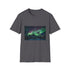 Charcoal cotton T-shirt featuring vibrant aurora borealis graphic for summer wear