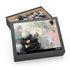 Abstract mint and gold jigsaw puzzle with acrylic hues and delicate mix.