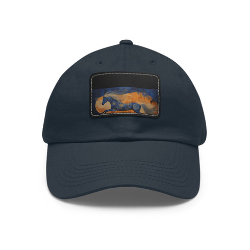Abstract horse art white baseball cap with light brown patch.