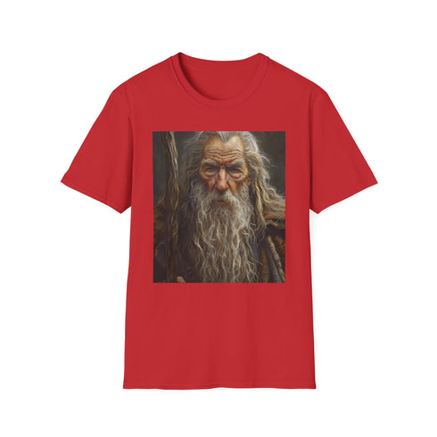 Charcoal cotton T-shirt with a vibrant Gandalf painting regular crew neck fit