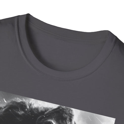 Charcoal cotton T-shirt with bold King Kong urban skyline graphic