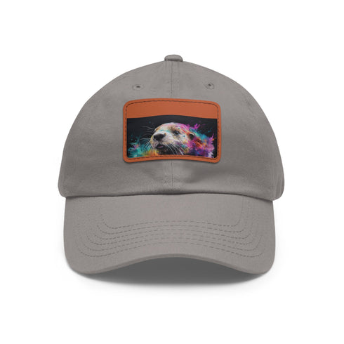 Happy Otter Watercolor Cap in White with Light Brown Patch.