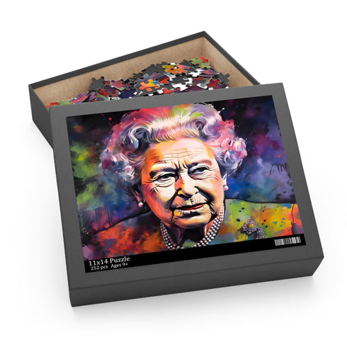Neon Watercolor Queen Puzzle with Royal Portrait in Vibrant Colors