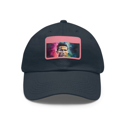 Neon watercolor Ronaldo cap with light brown patch, rectangle shape.