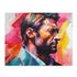 Vibrant watercolor puzzle of Hugh Jackman portrait, 10" x 8" size.