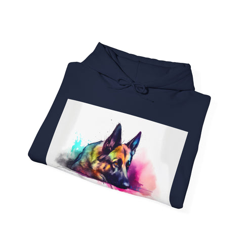 Standing Guard GSD Watercolor Navy Hoodie for Men and Women.