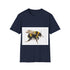Vibrant bumblebee watercolor tee on charcoal cotton in size small.