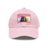 White neon dreams baseball cap with light brown rectangle patch.