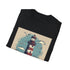 Hand-drawn charcoal lighthouse t-shirt with resilient coastal illustration