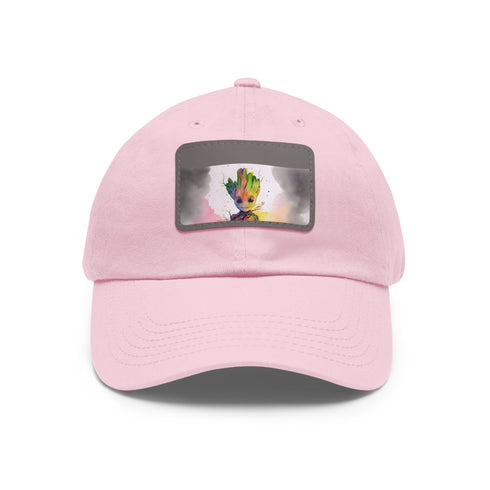 Neon Watercolor Baby Groot Baseball Cap with Light Brown Rectangle Patch