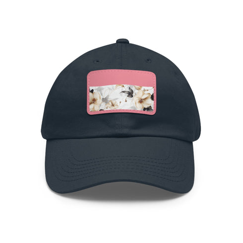 Botanical xray blossom baseball cap in white with light brown patch.