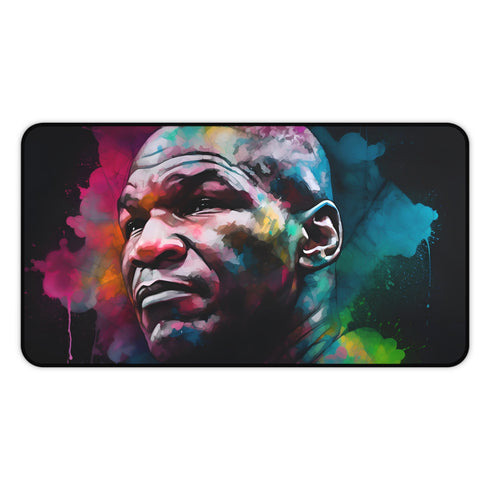 Neon watercolor Tyson desk mat with boxing legend portrait.