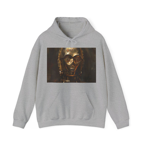 Navy C-3PO hoodie with intricate design capturing iconic protocol droid.