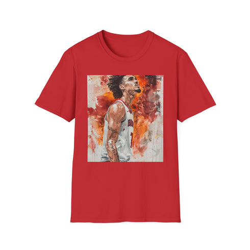 Watercolor charcoal t-shirt with Trae Young portrait in comfortable cotton fabric