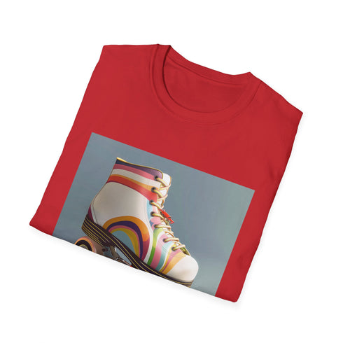 Roller skate retro t-shirt, charcoal gray, striped design, comfortable, vibrant.