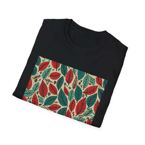 Charcoal cotton T-shirt with modern leaf pattern and grunge textures