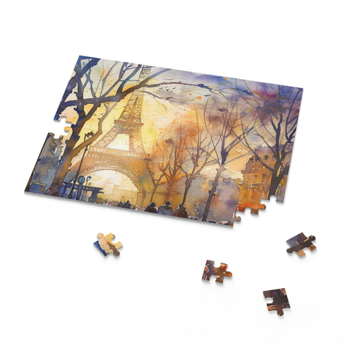 Vibrant Eiffel Tower watercolor puzzle, ideal for art lovers and travelers.