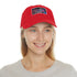 White Cotton Trucker Hat with Light Brown Mushroom Patch and Rectangle Shape