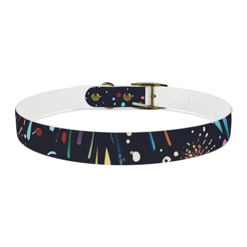 Vibrant M black onyx dog collar with dazzling firework pattern.