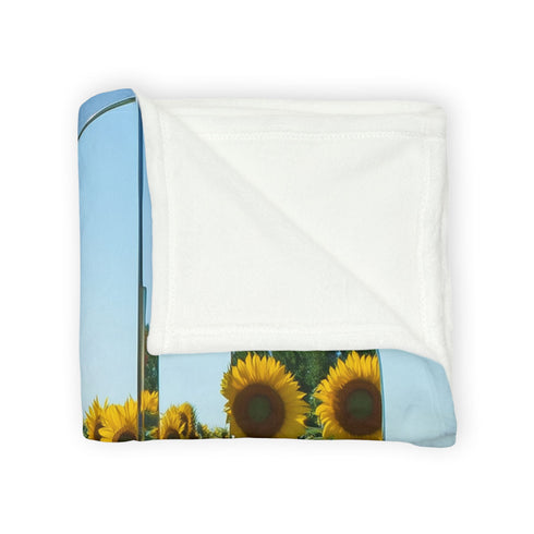 Sunflower Field with Floating Mirrors — Plush Fleece Throw Blanket — Product Detail View 5