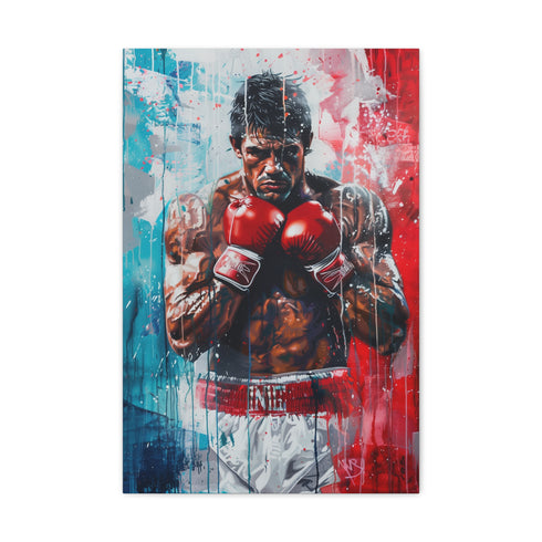 Dynamic boxer canvas print with powerful brushstrokes capturing fighter's spirit.