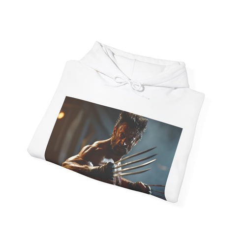 Navy Wolverine Claws Hoodie with Hugh Jackman graphic.
