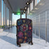 Small black suitcase with festive fireworks seamless pattern for travel accessories.