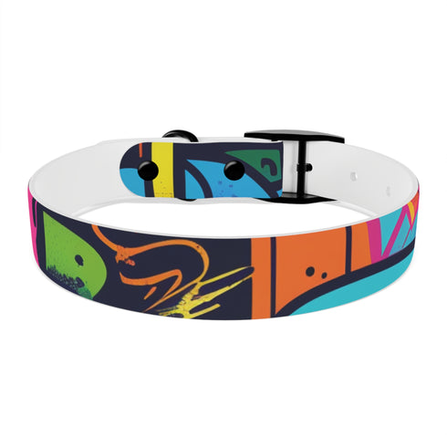 Neon graffiti dog collar, urban style statement, black onyx, size M