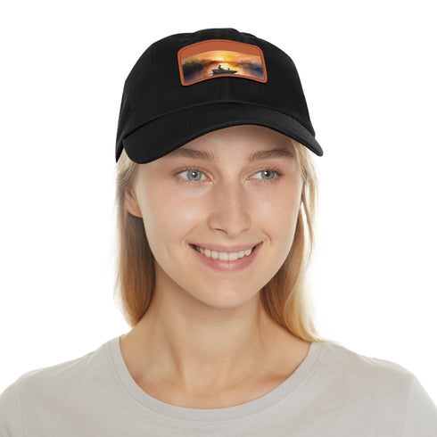 Fishermans Paradise Sunset Baseball Cap White Rectangle Vegan Cotton Hat