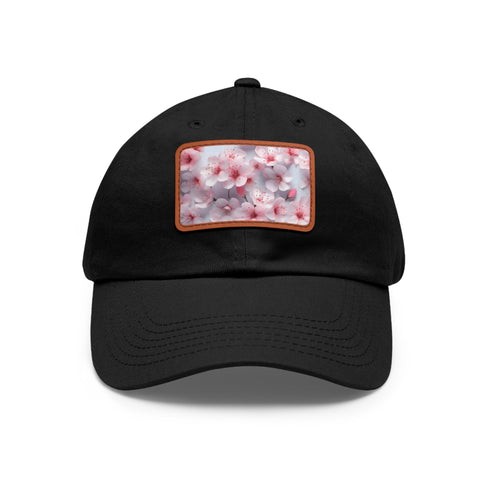 White baseball cap with cherry blossom 3D seamless design.
