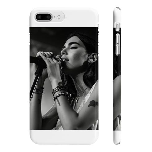 Pop star Dua Lipa iPhone 7 Plus glossy phone case.