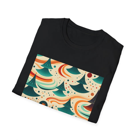 Charcoal crew neck T-shirt with vibrant psychedelic ocean patterns