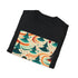 Charcoal crew neck T-shirt with vibrant psychedelic ocean patterns