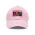 Neon watercolor dreams baseball cap with light brown patch on front.