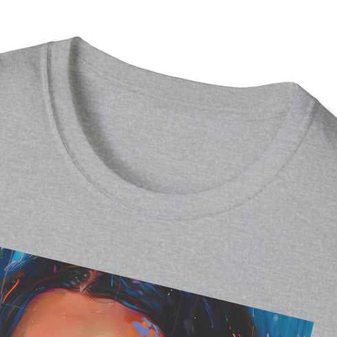 Charcoal cotton crew neck T-shirt with vibrant Kendall Jenner portrait