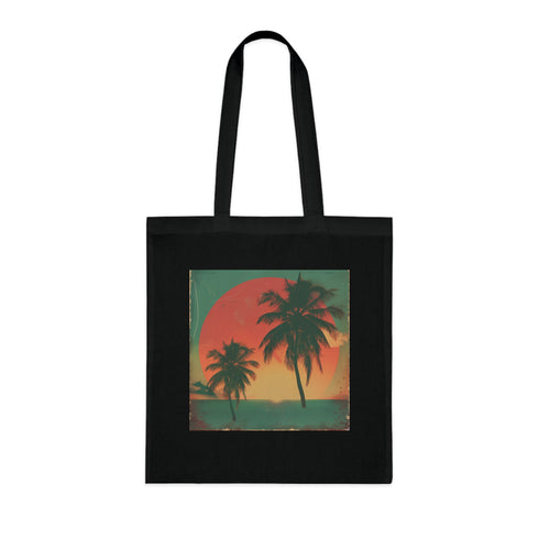 Golden Hour Palms Tote Bag in Black Cotton for Beach Vibes.