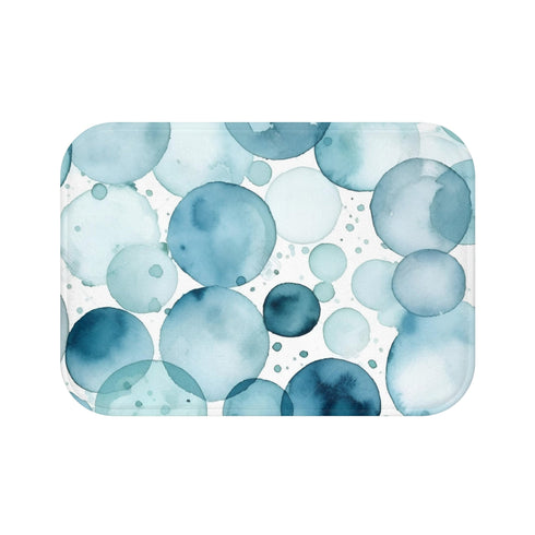 Mysterious eye-patterned bath mat in cool blue watercolor.