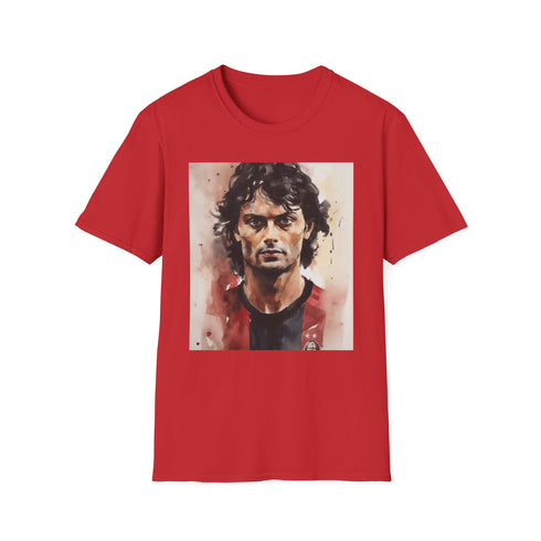 Paolo Maldini Charcoal Cotton Tee - Italian Football Maestro Watercolor Design