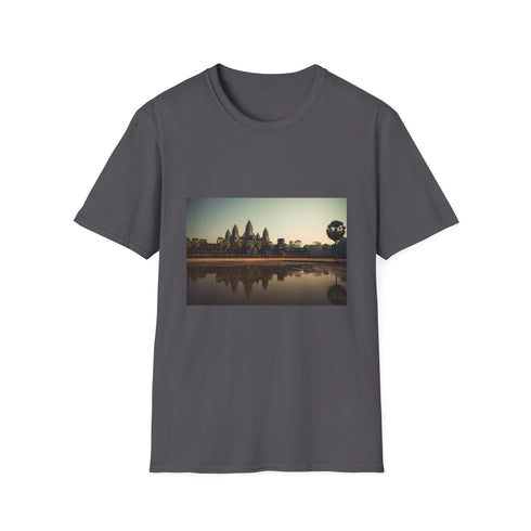 Charcoal cotton T-shirt with Angkor Wat silhouette Crew neck regular fit